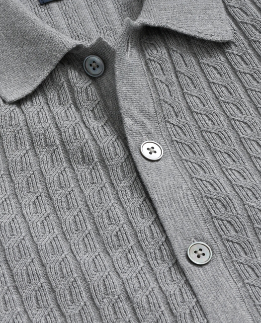 Cotton Mini-Cable Polo Cardigan