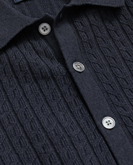 Cotton Mini-Cable Polo Cardigan
