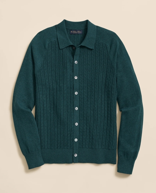 Cotton Mini-Cable Polo Cardigan