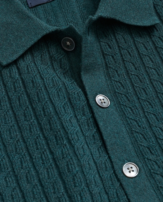 Cotton Mini-Cable Polo Cardigan