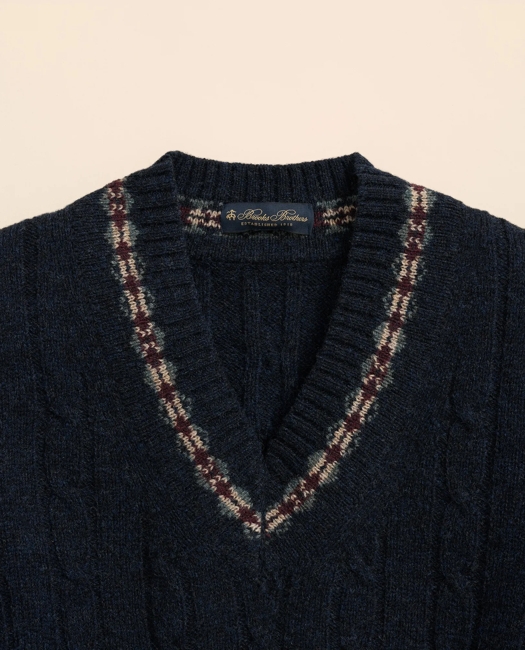 Shetland Wool Fair-Isle Tipped Archive Tennis Sweater