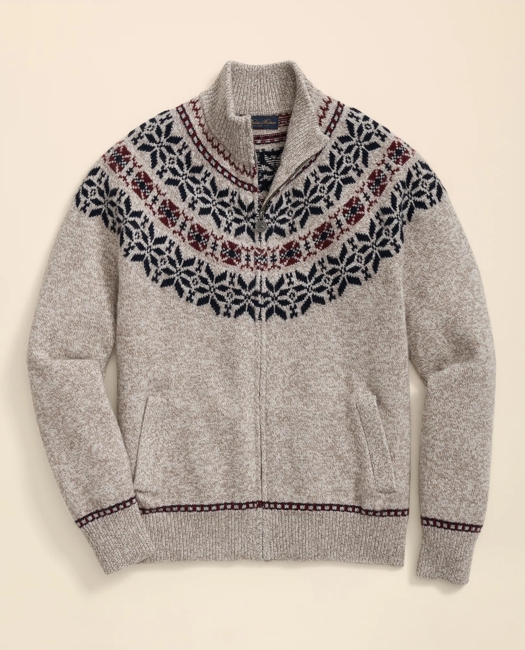 Merino Wool Fair Isle Zip Cardigan Sweater
