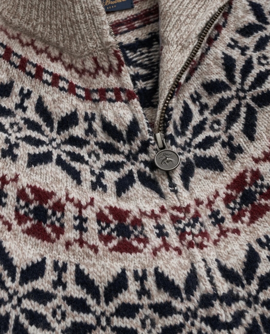Merino Wool Fair Isle Zip Cardigan Sweater