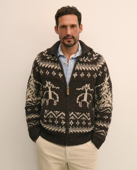 Donegal Wool Emblem Chunky Zip Cardigan Sweater
