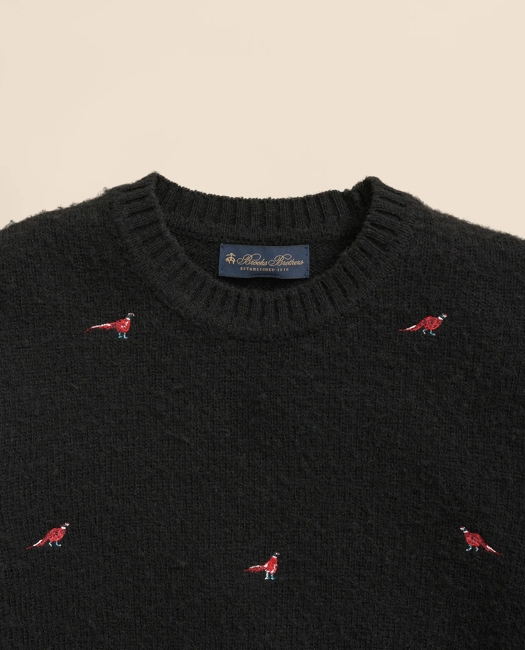 Brushed Wool Pheasant-Embroidered Sweater