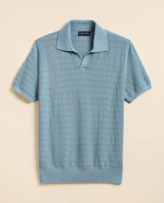 Supima Cotton Engineered-Stripe Johnny Collar Sweater