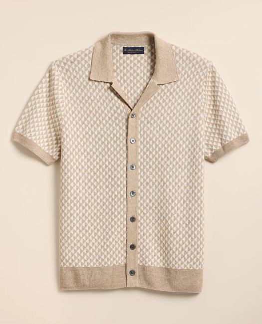 Linen-Cotton Jacquard Johnny Collar Cardigan