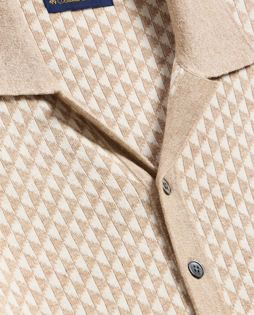 Linen-Cotton Jacquard Johnny Collar Cardigan