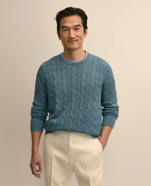 Linen Cable Knit Sweater - Aqua