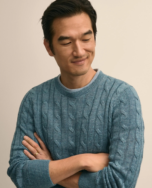 Linen Cable Knit Sweater - Aqua