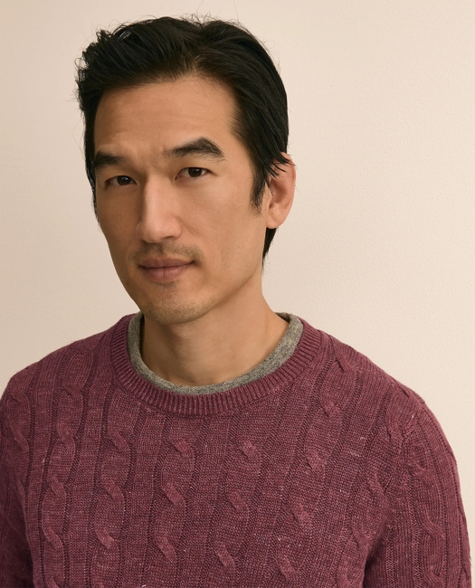 Linen Cable Knit Sweater - Cranberry