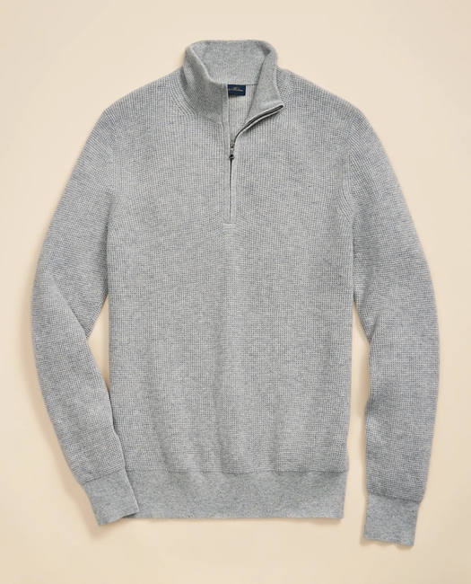 Cashmere Waffle-Knit Quarter-Zip Sweater