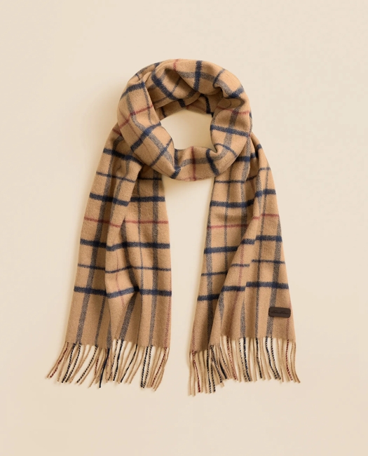 Plaid Camel Hair Windowpane Fringed Scarf