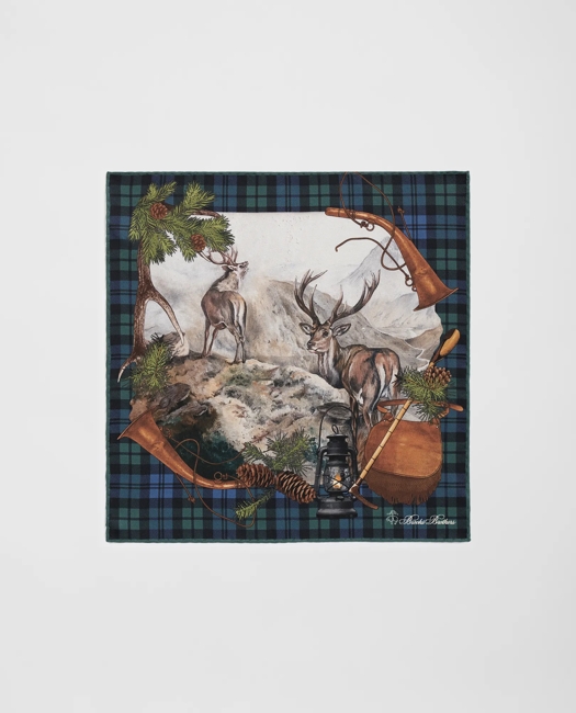 Wild-Deer Motif Silk Pocket Square Tie