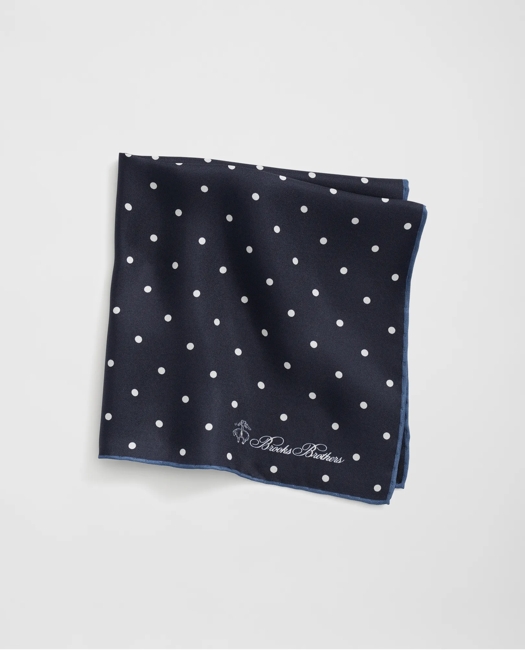 Small Dot Silk Pocket Square Tie - Navy-White
