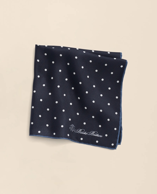 Small Dot Silk Pocket Square Tie - Navy-White