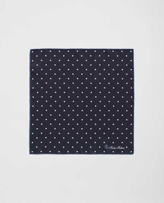 Small Dot Silk Pocket Square Tie - Navy-White