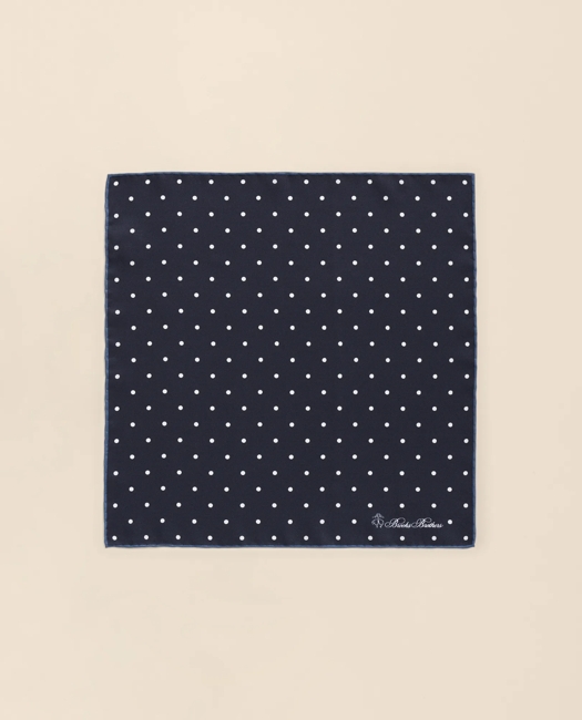 Small Dot Silk Pocket Square Tie - Navy-White