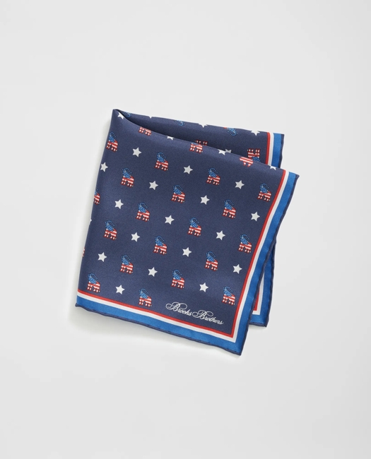 Elephant Motif Silk Pocket Square Tie