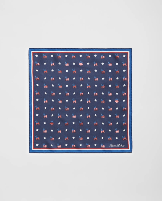 Elephant Motif Silk Pocket Square Tie