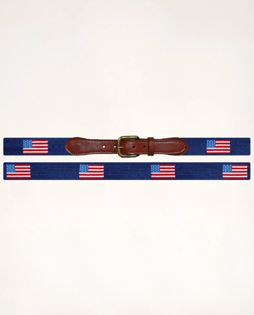 Smathers & Branson Leather Needlepoint American Flag Belt