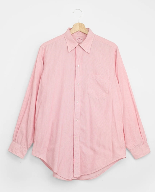 Red Hairline Stripe Point Collar Shirt, 1970s, 15.5