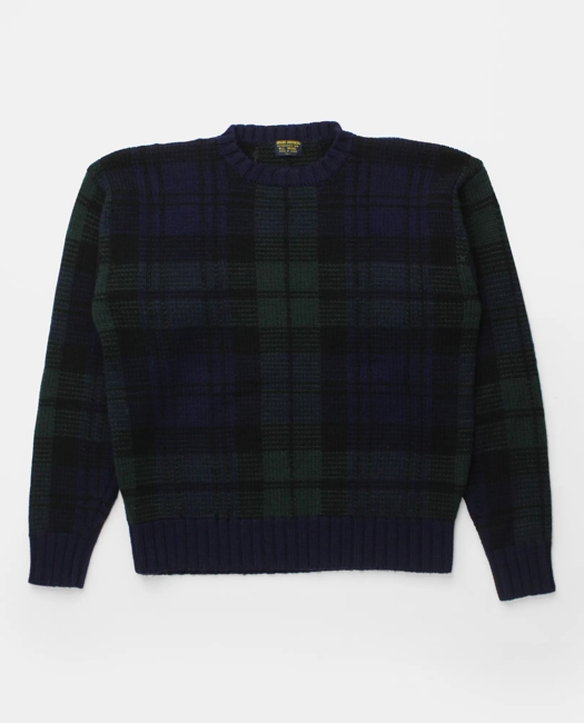 Blackwatch Intarsia Knit Wool Sweater, 1990s, L