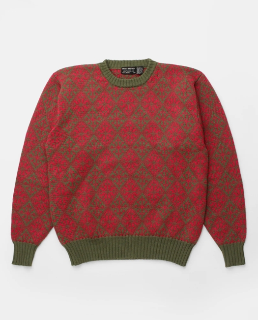 Snowflake Pattern Instarsia Knit Wool Sweater, 1970s, M