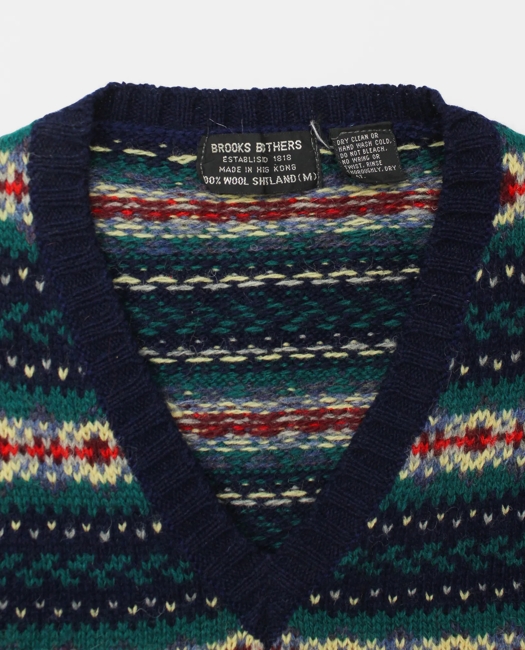 Fair Isle Shetland V-Neck Sweater Vest, 1970s, M