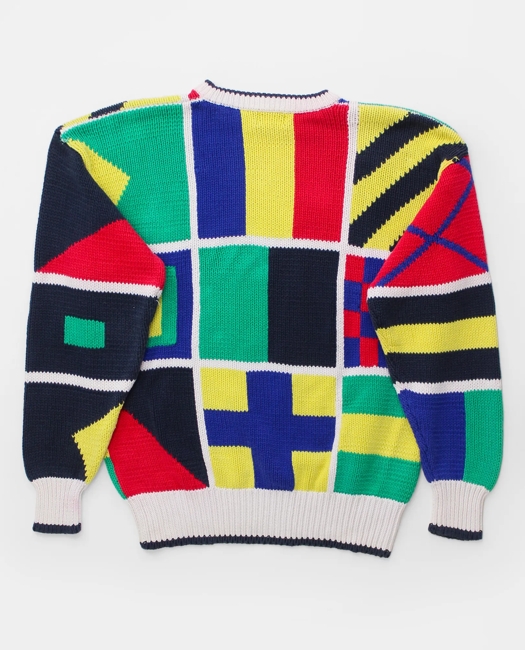 Sailing Flag Intarsia Knit Crewneck Sweater, 1980s 1990s, L