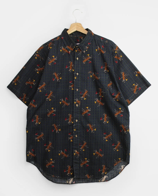 Plaid Golf Print Short-Sleeved Shirt, 1990s, L