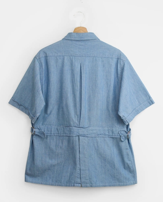 Chambray Short-Sleeved Safari Shirt Jacket, 1970s - 1980s, L