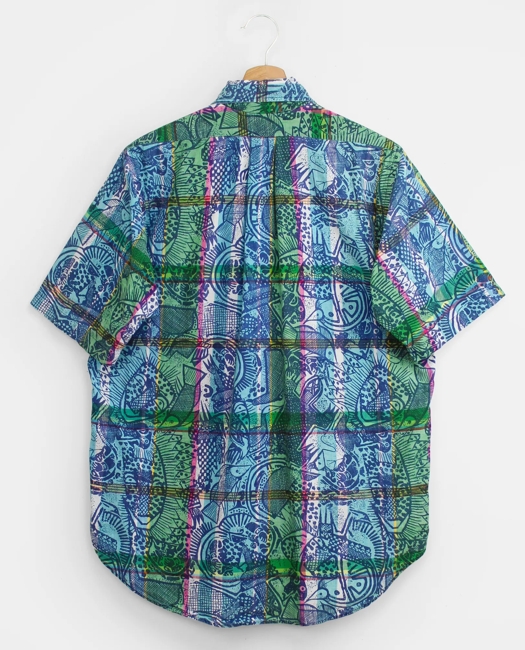 Block Print Madras Short-Sleeved Shirt, 1990s, M