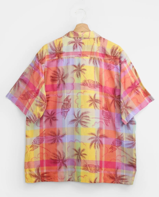 BrooksGate Hawaiian Print Madras Camp Collar Short-Sleeved Shirt, 1980s, XL