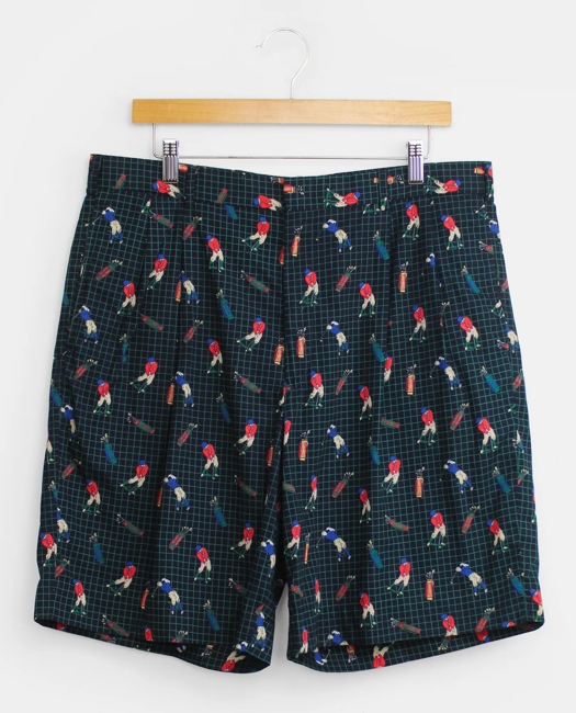Golfer Print Pleated Shorts, 1980s, 36