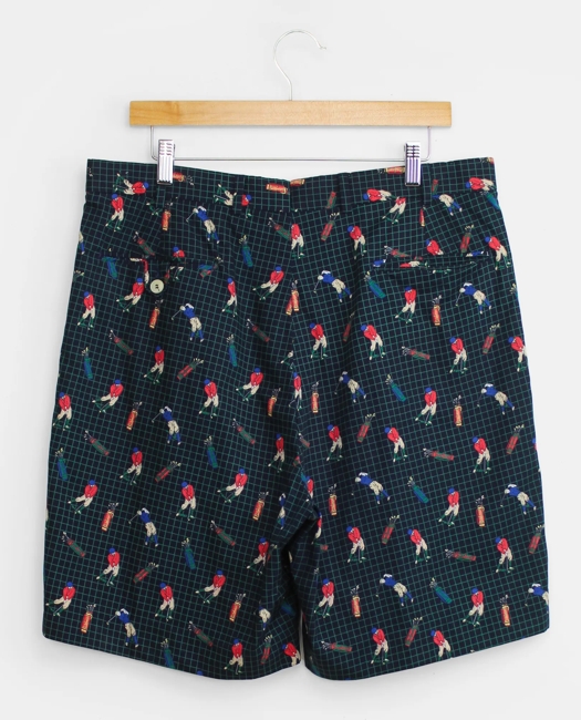 Golfer Print Pleated Shorts, 1980s, 36
