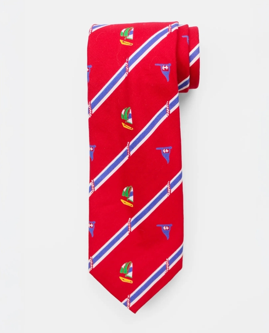 Sailing Print Striped Tie, 1980s
