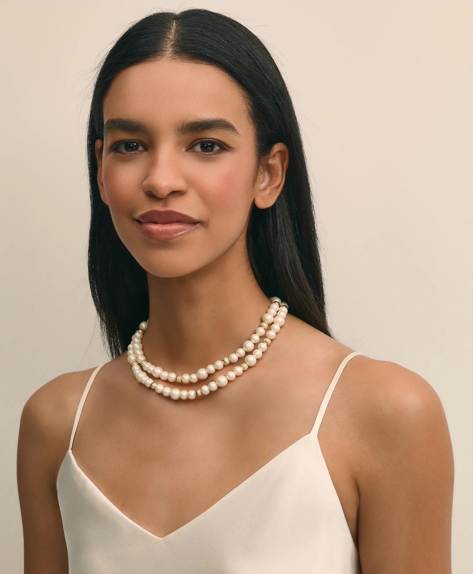 Double Strand Gold-Tone Faux-Pearl Necklace