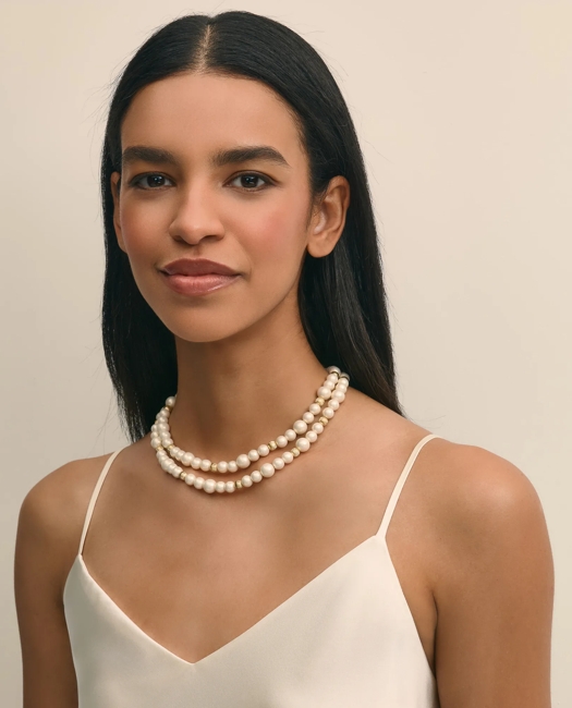 Double Strand Gold-Tone Faux-Pearl Necklace