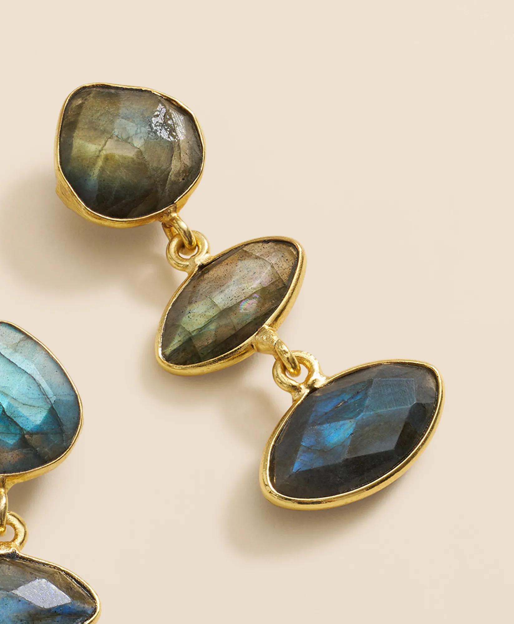 Loni Paul Labradorite Marquis Earrings in Sterling Silver & Plated Gold