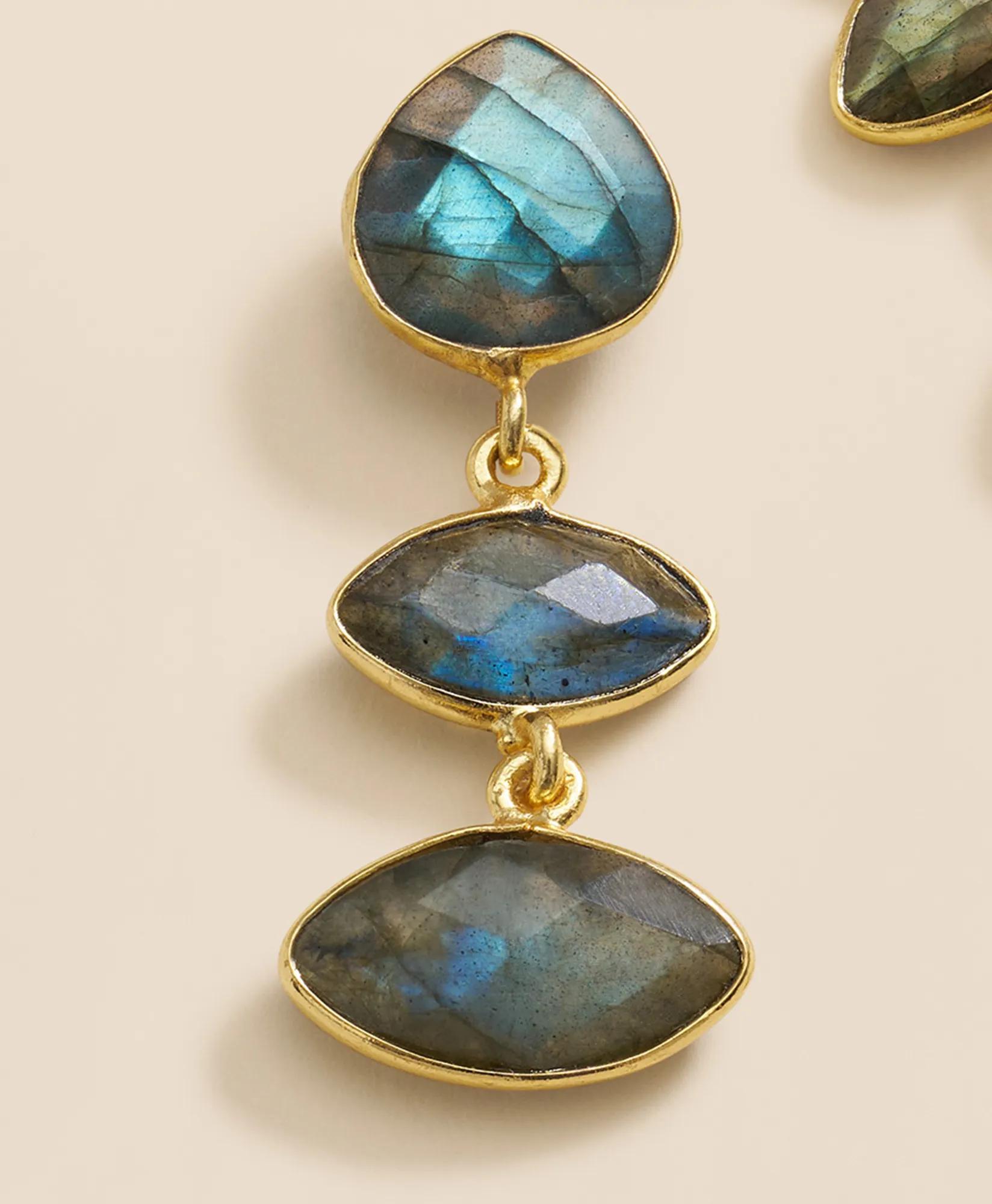 Loni Paul Labradorite Marquis Earrings in Sterling Silver & Plated Gold