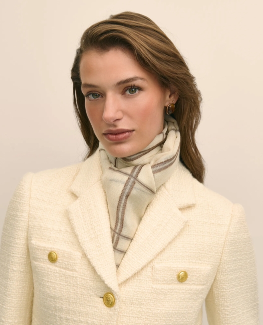 Viscose-Wool-Silk Blend Shimmer Plaid Scarf