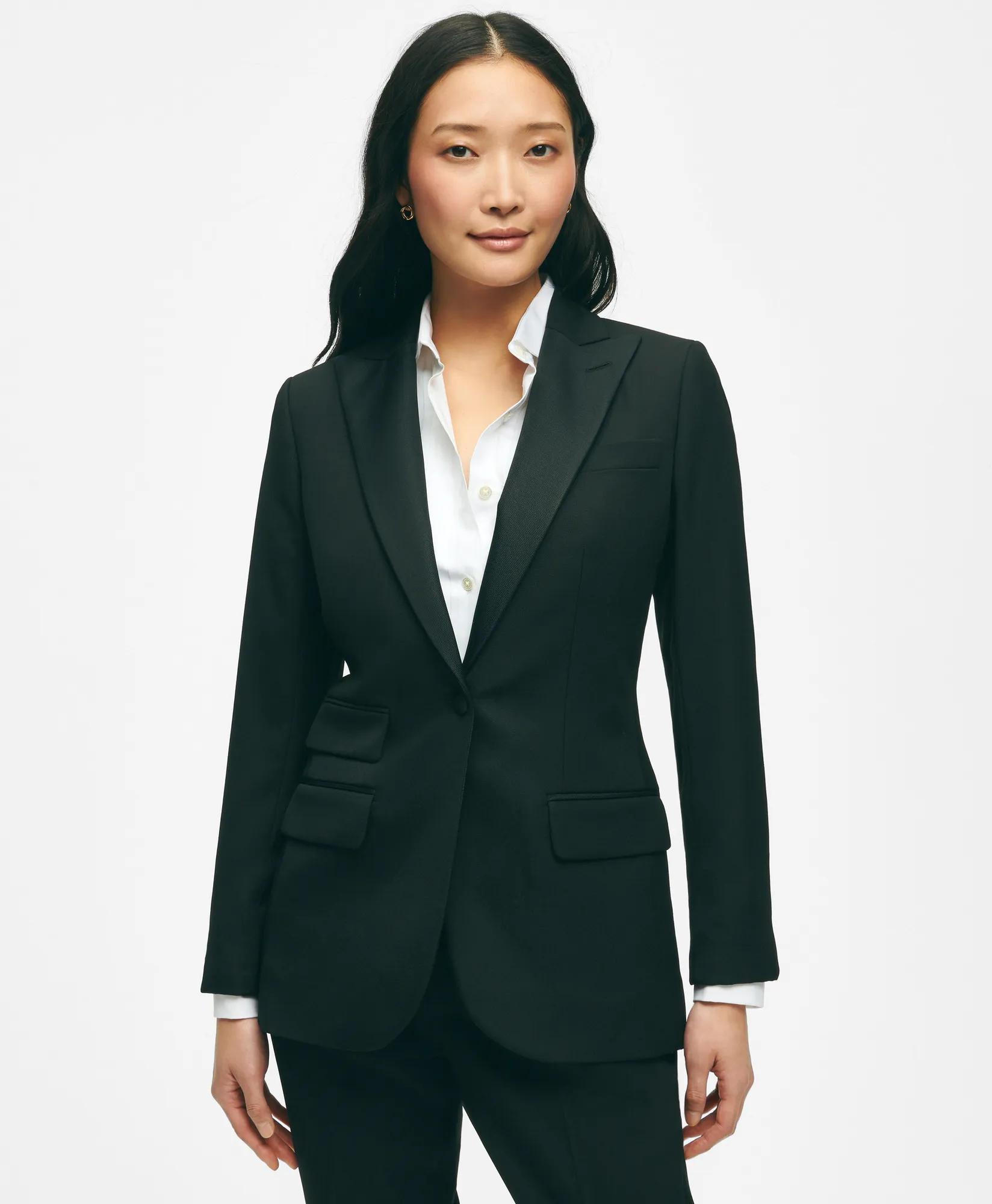 Black Fleece Peak Lapel Dinner Jacket in Merino Wool-Silk Faille