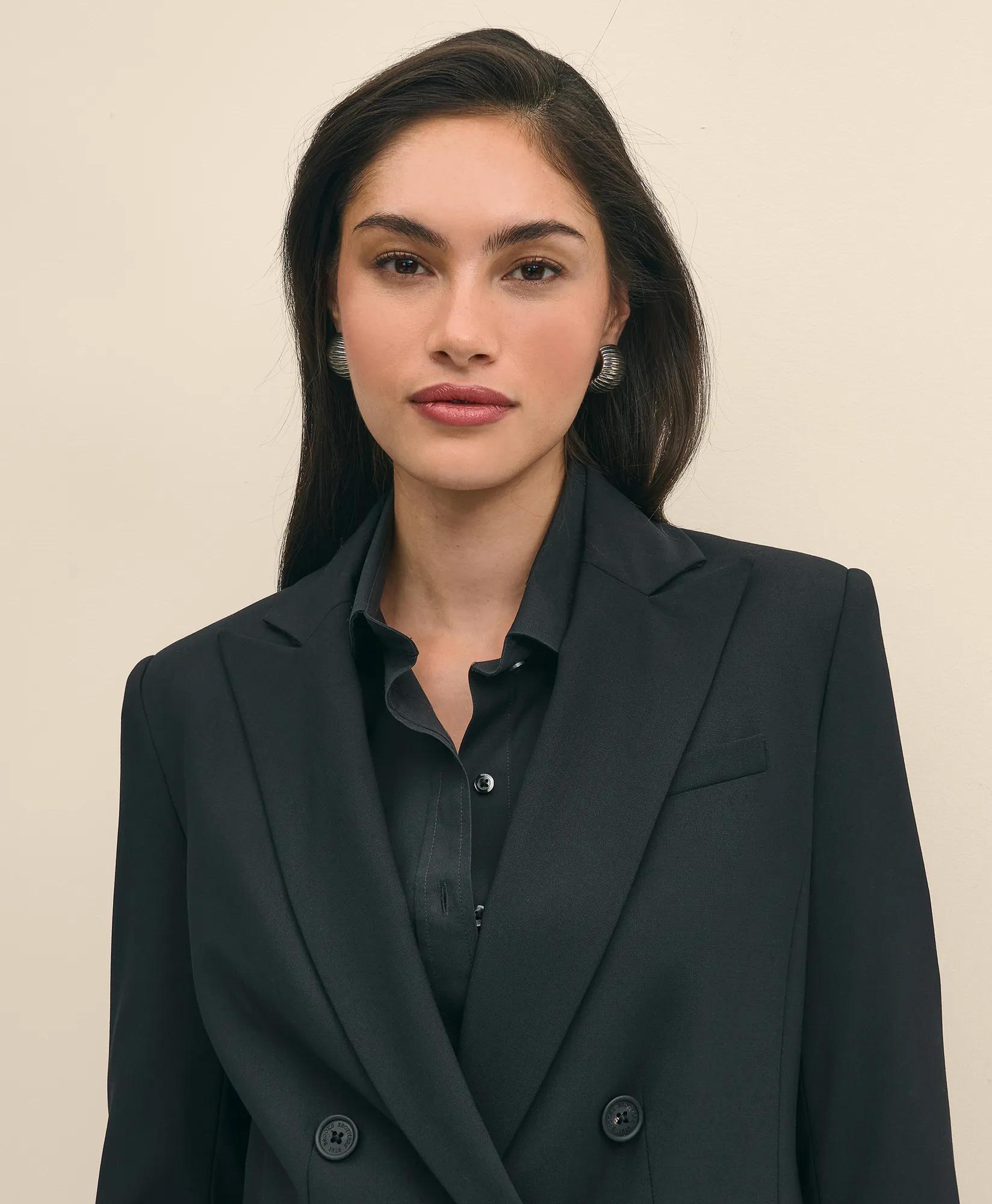 The Essentials Double-Breasted Peak Lapel Jacket in Wool Blend