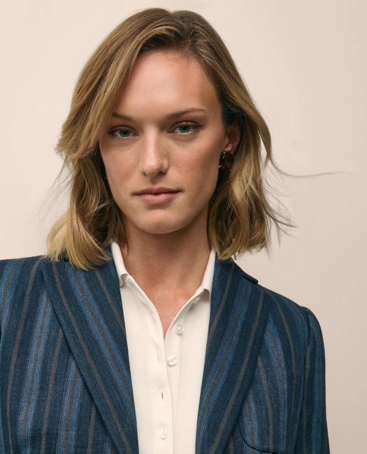 Linen-Cotton Striped Jacquard Jacket