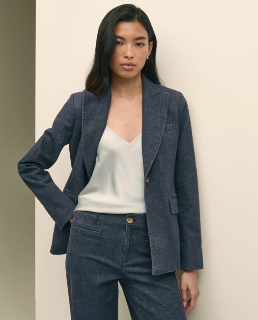 Cotton Blend Denim Peak Lapel Jacket