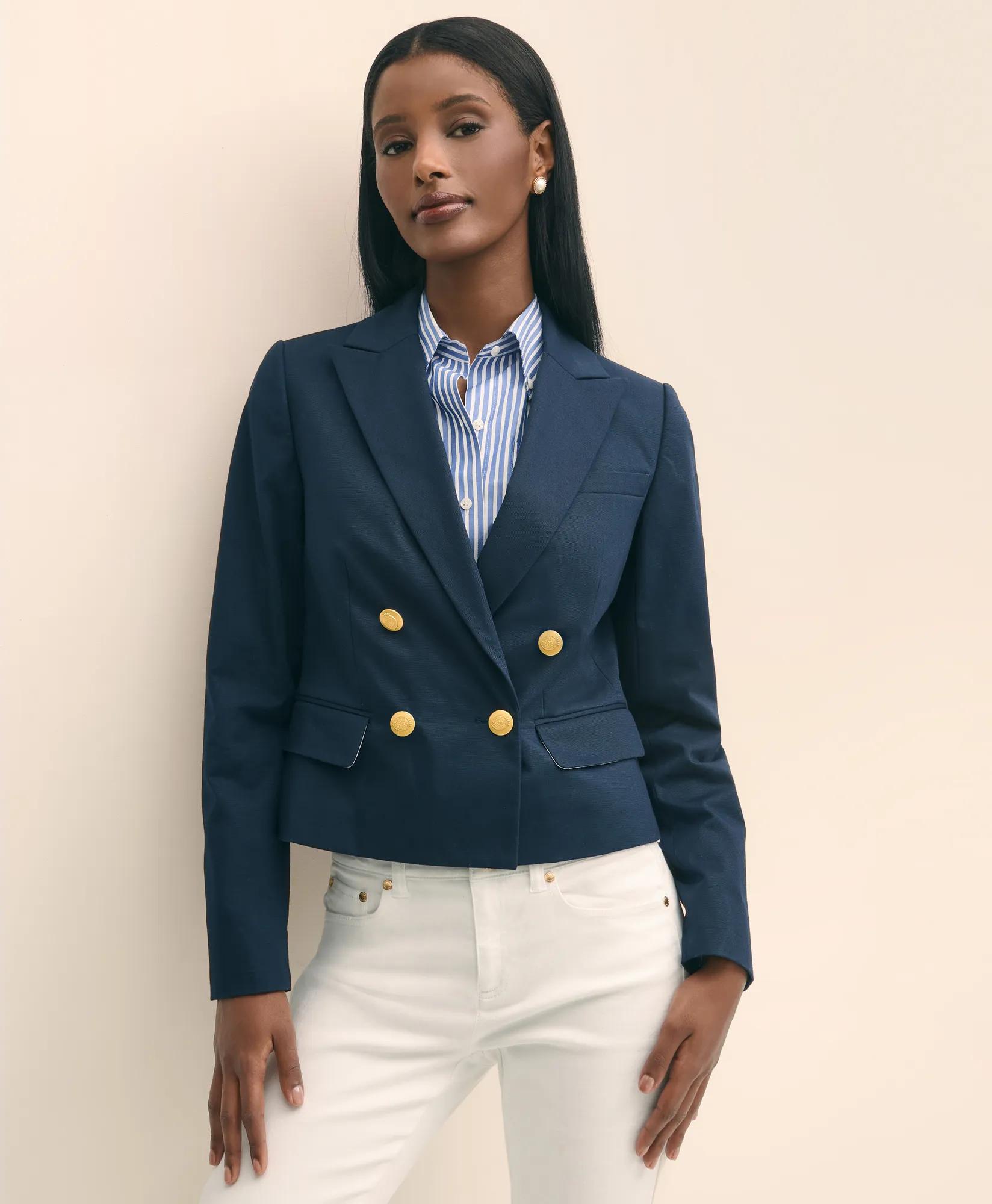 Cropped Double-Breasted Blazer in Cotton Faille