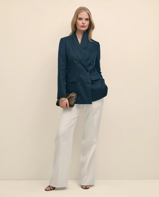 Linen Double-Breasted Peak Lapel Jacket