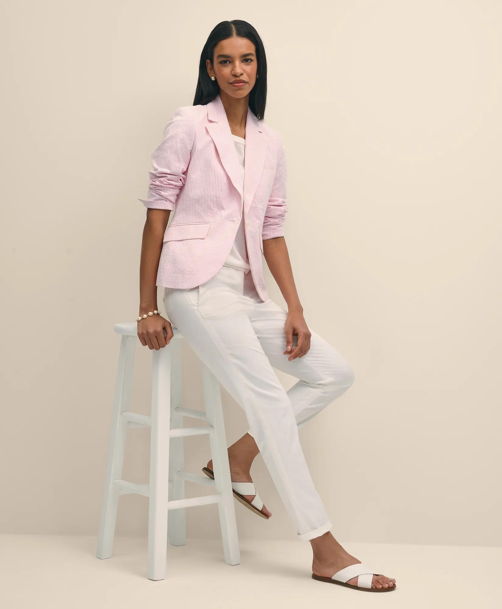 Cotton Blend Seersucker Jacket - Pink