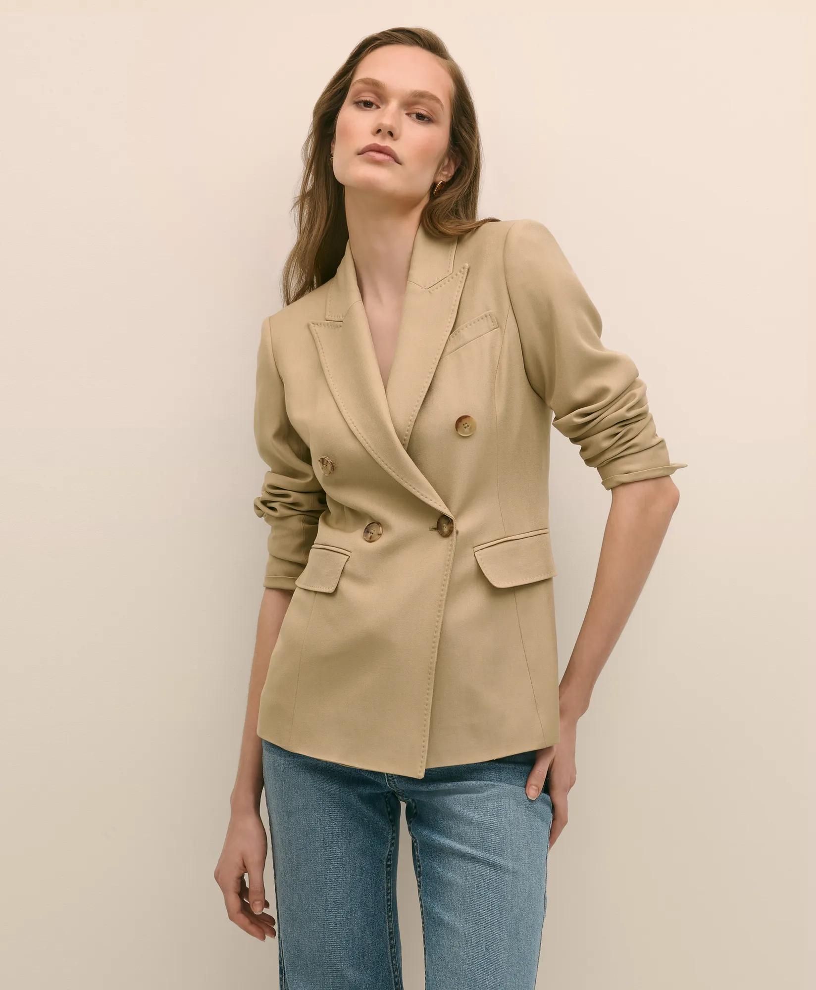 Wool-Blend Peak Lapel Double-Breasted Jacket